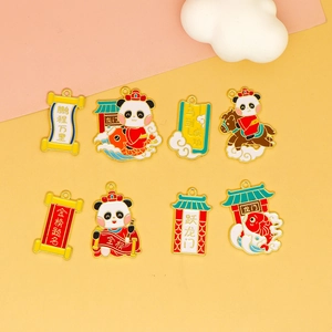 Detailed alloy panda charms with colorful enamel finish for DIY jewelry and keychains