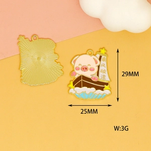 Detail view showing the 29mm dimensions of a cute pig enamel charm for DIY jewelry