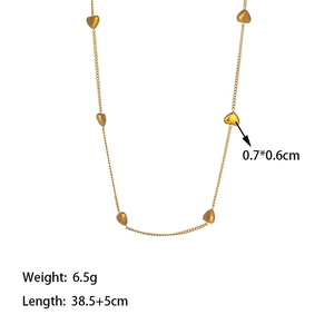 Golden heart charm necklace for women with five small 3D heart pendants on thin link chain