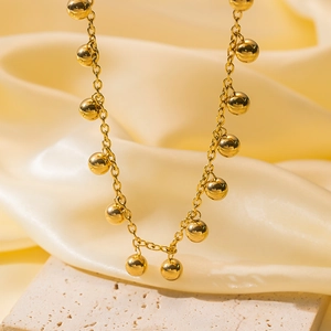Minimalist Round Gold Beads Necklace Titanium Steel Gold Plated Elegant Trendy Jewelry For Women
