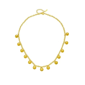 Golden titanium steel necklace with eleven polished gold beads and adjustable O-chain
