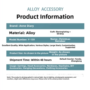 Detailed specifications for Christmas reindeer DIY alloy accessory with oil dripping finish