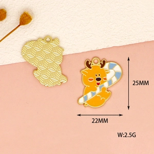 Detailed view of Christmas reindeer enamel charm for DIY jewelry with size markers