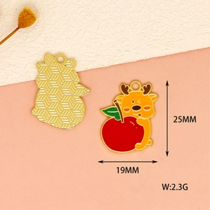 Detail view of Christmas elk apple charm showing dimensions of 25mm by 19mm