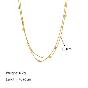 Gold double-layered square bead necklace in stainless steel with 40+5cm adjustable chain
