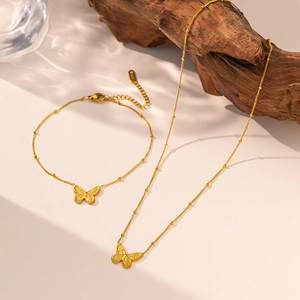 Collier Pendentif Papillon Plaqué Or 18K Acier Inoxydable Chaîne Satellite Bijoux Esthétiques Vintage Pour Femmes