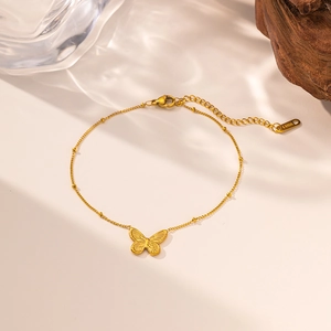 Élégante chaîne de cheville papillon en or 18 carats en acier inoxydable perlé