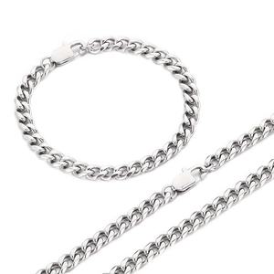 Parure de bijoux collier et bracelet en acier inoxydable poli à mailles gourmette