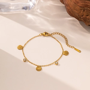 Bracciale Conchiglia In Acciaio Inossidabile Placcato Oro Con Zircone Stile Oceano Gioielli Vintage Per Donna Catena Regolabile