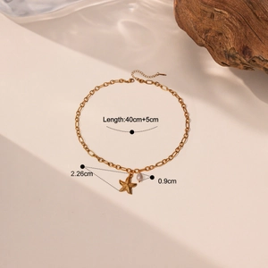 Starfish Artificial Pearl Pendant Necklace Titanium Steel Gold Color Ocean Beach Style Jewelry Accessories For Women