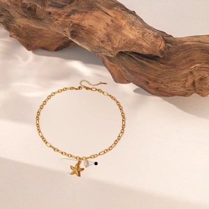 Starfish pearl necklace in gold titanium steel with elegant ocean-themed charm pendant