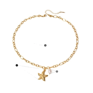 Golden starfish pearl necklace with oval links and adjustable lobster clasp closure