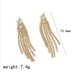 Detailed dimension and weight view of sparkling rhinestone tassel earrings for women