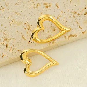 Hollow Heart Stud Earrings 18K Gold Plated Stainless Steel Polished Minimalist Vintage Style Jewelry For Women