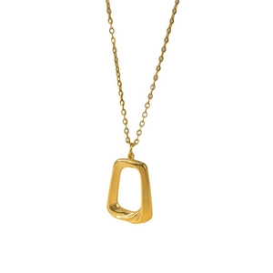Retro geometric square 18k gold plated titanium steel necklace with an artistic twisted pendant