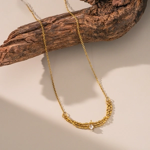 Collana Con Pendente In Zircone Sorriso Placcato Oro Acciaio Inossidabile Catena A Perle Multistrato Gioielli Minimalisti