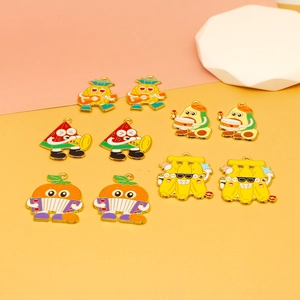 Detail showing colorful cartoon fruit charms playing musical instruments for DIY jewelry