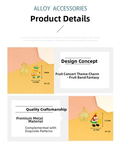 Detailed measurements of cartoon fruit band alloy charms for DIY jewelry making