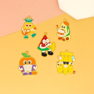 Colorful alloy charms featuring cartoon fruit band characters with musical instruments