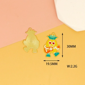 Detail view of cartoon pineapple enamel charm playing guitar with size annotations