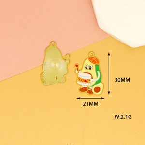 Detailed view of cartoon avocado instrument charm showing dimensions 30x21mm and weight 2.1g