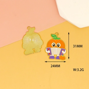 Detail showing measurements of a cartoon orange fruit accordion alloy enamel DIY pendant