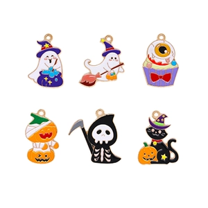 Halloween cartoon alloy enamel charms set featuring ghosts, pumpkins and black cat