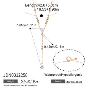 Specification of 18K gold plated stainless steel Y-necklace with cubic zirconia zircons