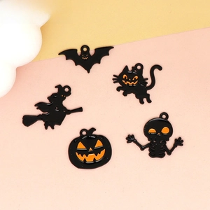 Halloween DIY Zinc Alloy Enamel Pendants Charms Dark Style Bat Witch Black Cat Skeleton Pumpkin Bag Accessory Jewelry Making
