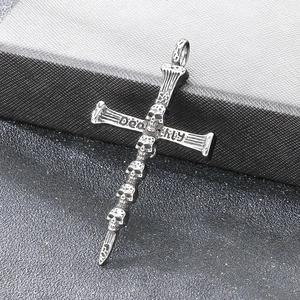Vintage stainless steel skull cross pendant for men featuring gothic punk deathly engraving