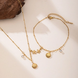 Collana Pendente Cavigliera Con Conchiglia Stella Marina Acciaio Inossidabile Zircone Estate Spiaggia Gioielli Eleganti Donna