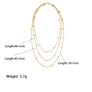 Three-layer gold beaded chain necklace with adjustable lengths 40/45/50+5cm 5.7g