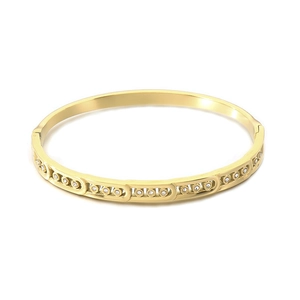 Elegante brazalete de acero inoxidable dorado con brillantes circonitas para mujer