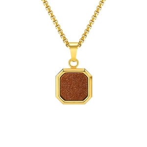 Collier octogonal en acier titane avec pendentif goldstone brun sur chaîne box
