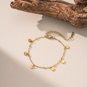 Round Sequin Disk Charm Anklet Titanium Steel Elegant Gold Foot Chain Jewelry For Women