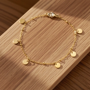 Exquisite gold round sequin anklet for women featuring polished titanium steel discs