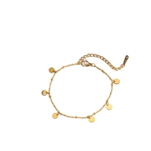 Elegant gold titanium steel anklet with shimmering round pendants and adjustable lobster clasp