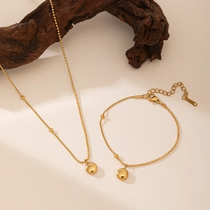Collier Bracelet Et Bracelet De Cheville Pendentif Grain D'or Chanceux Acier Inoxydable Plaqué Or Chaîne Épissée Bijoux Pour Femmes