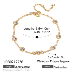 Minimalist stainless steel bracelet with zircon charms for women, gold finished