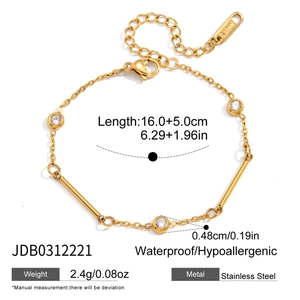 Detailed dimensions and weight of 18k gold plated stainless steel zircon link bracelet