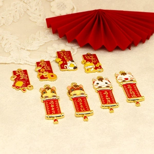 Detailed view of red and gold Chinese New Year horse zodiac charms and pendants
