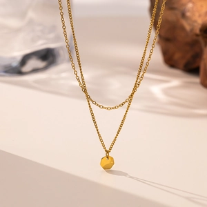Minimalist Layered Necklace Stainless Steel Hexagon Pendant Geometric Clavicle Chain Fashion Jewelry For Women Gold Color