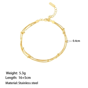 Bracelet triple chaîne serpent en acier inoxydable doré 18K orné de petites billes