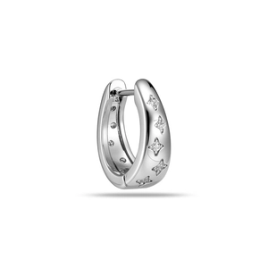 Elegant silver-toned oval hoop earring featuring inlaid star-shaped sparkling crystals