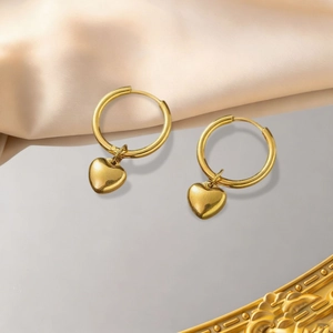 Boucles D'oreilles Créoles En Acier Inoxydable 304 Plaqué Or Avec Pendentif Coeur Bijoux Mode Femme