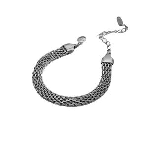 Silver woven mesh titanium steel chain bracelet with adjustable lobster clasp closure
