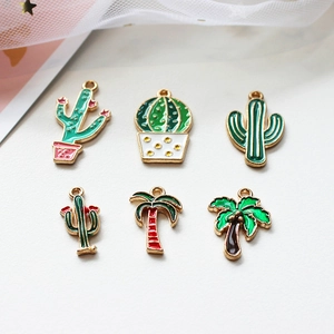 Tropical plant cactus and palm tree enamel alloy charms for DIY jewelry making