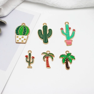 Colorful DIY alloy enamel cactus and tropical palm tree pendants for handmade jewelry