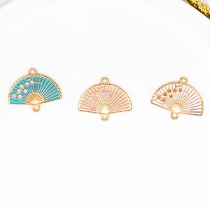 Juego de 3 dijes de aleación coloridos en forma de abanico para hacer joyas de bricolaje