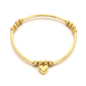 Elegant gold stainless steel bead bracelet featuring a polished heart-shaped pendant